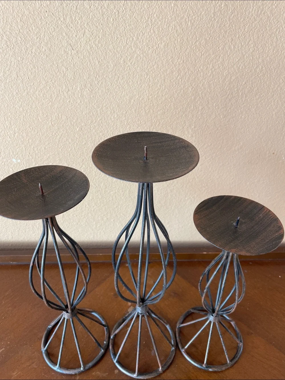 Vintage Metal Wire Candle Holders Set of 3 - Black and Bronze